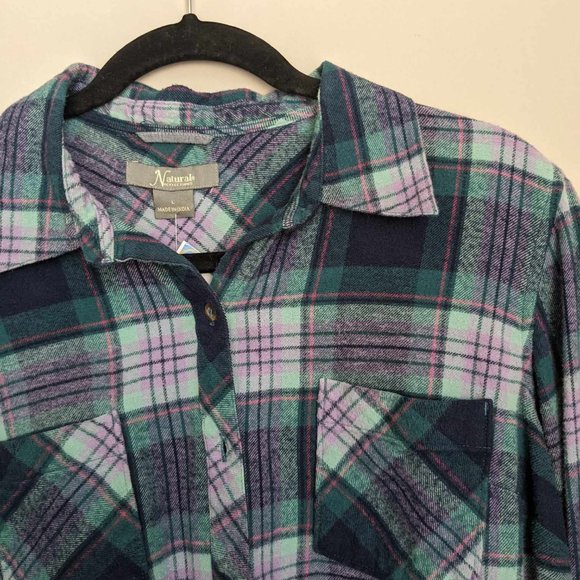 Journey Music Band Custom Blue Purple Flannel Women's Button Down Shirt Sz L - Picture 4 of 8